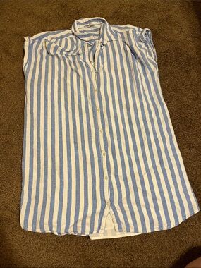 Old Navy Blue and White Vertical Stripe Button-Front Midi Dress